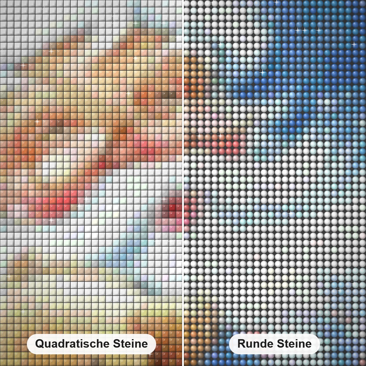Weihnachtsmann mit kleinem Welpen Diamond Painting Nahaufnahme mit quadratischen und runden Steinen