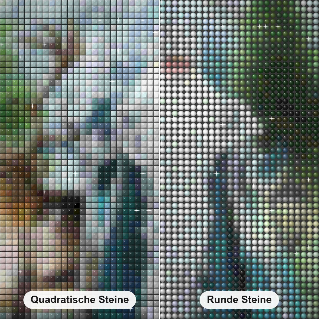 Weihnachtsmann & Tiere Diamond Painting Nahaufnahme mit quadratischen und runden Steinen