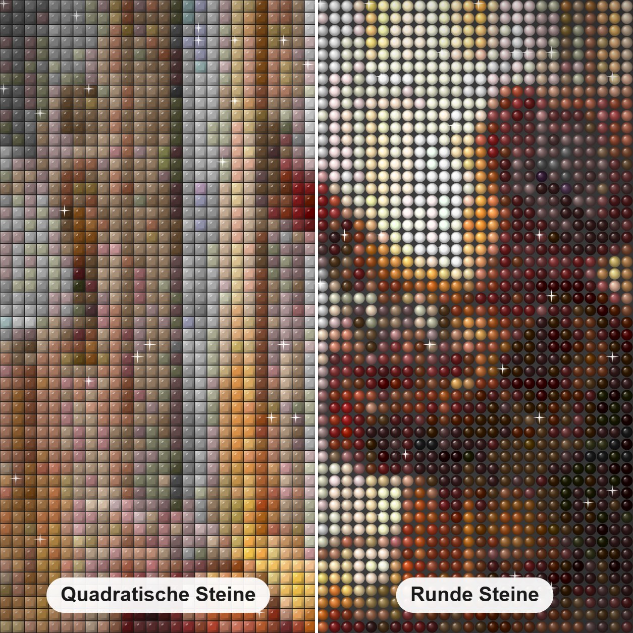 Weihnachtsnacht Diamond Painting Nahaufnahme mit quadratischen und runden Steinen