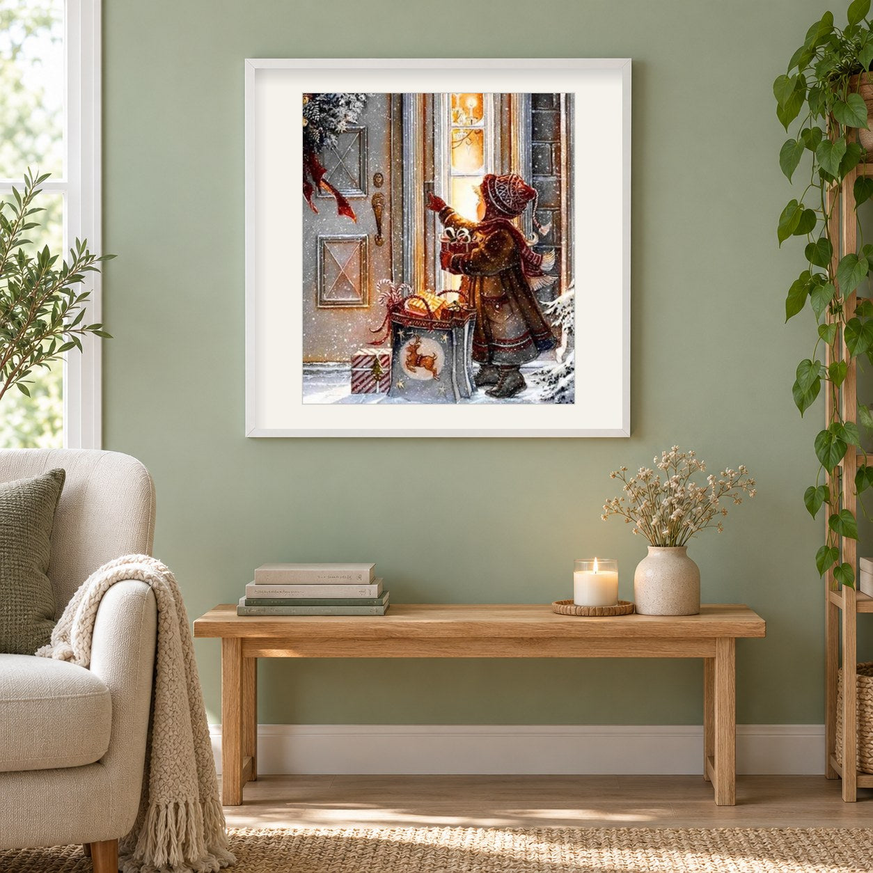 Weihnachtsnacht als gerahmtes Diamond Painting im Wohnzimmer