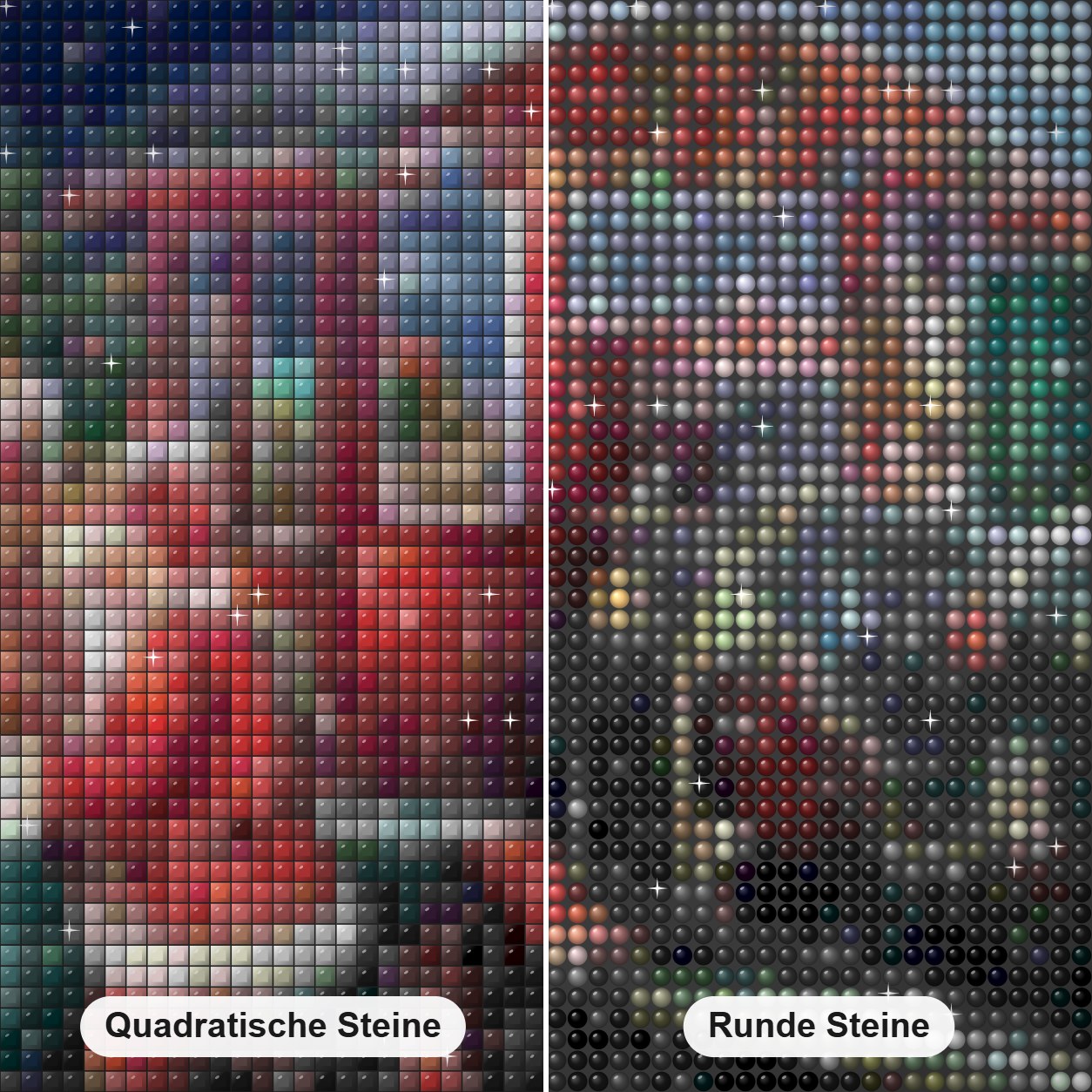 Weihnachtszug Diamond Painting Nahaufnahme mit quadratischen und runden Steinen