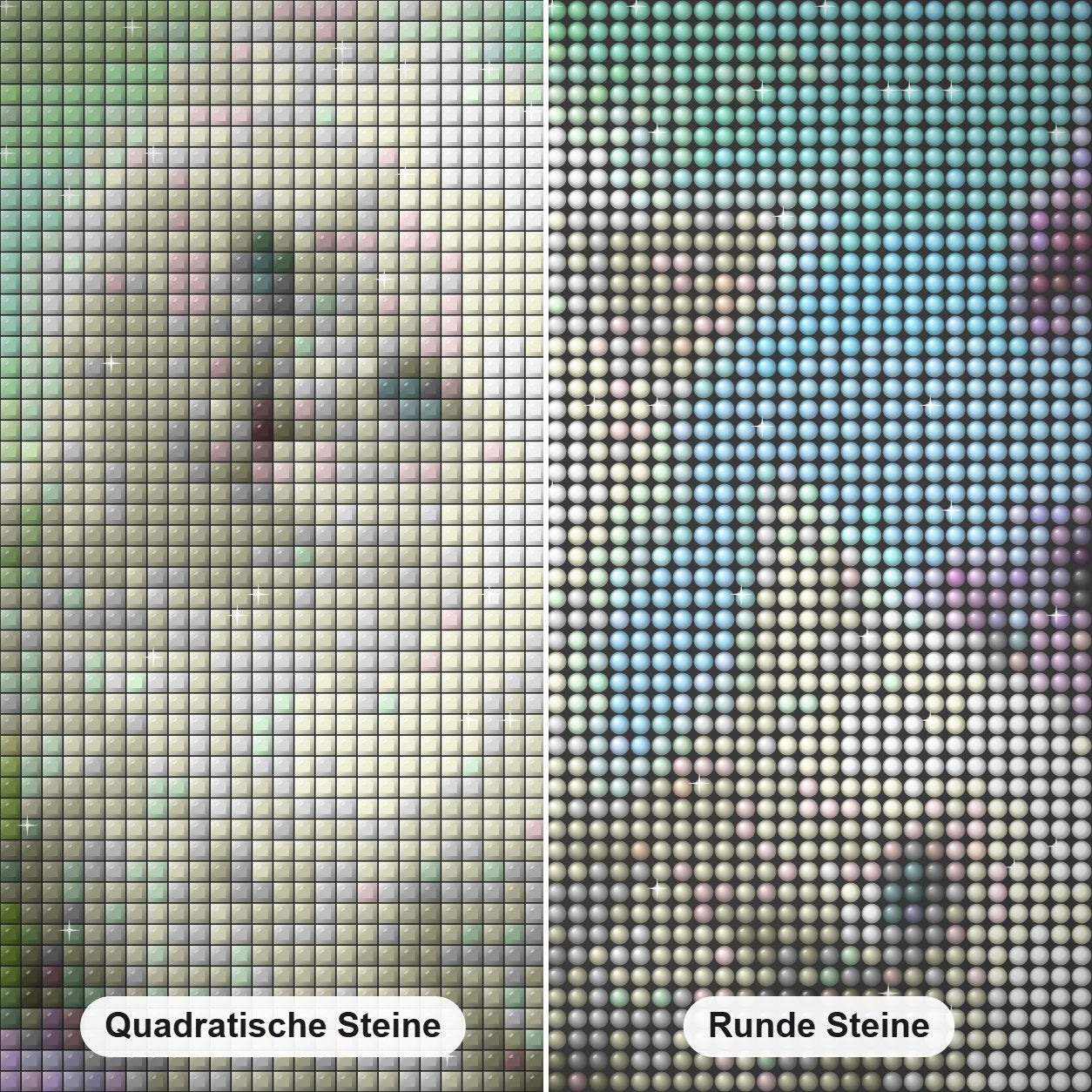 Weiße Katzen mit blauen Augen Diamond Painting Nahaufnahme mit quadratischen und runden Steinen