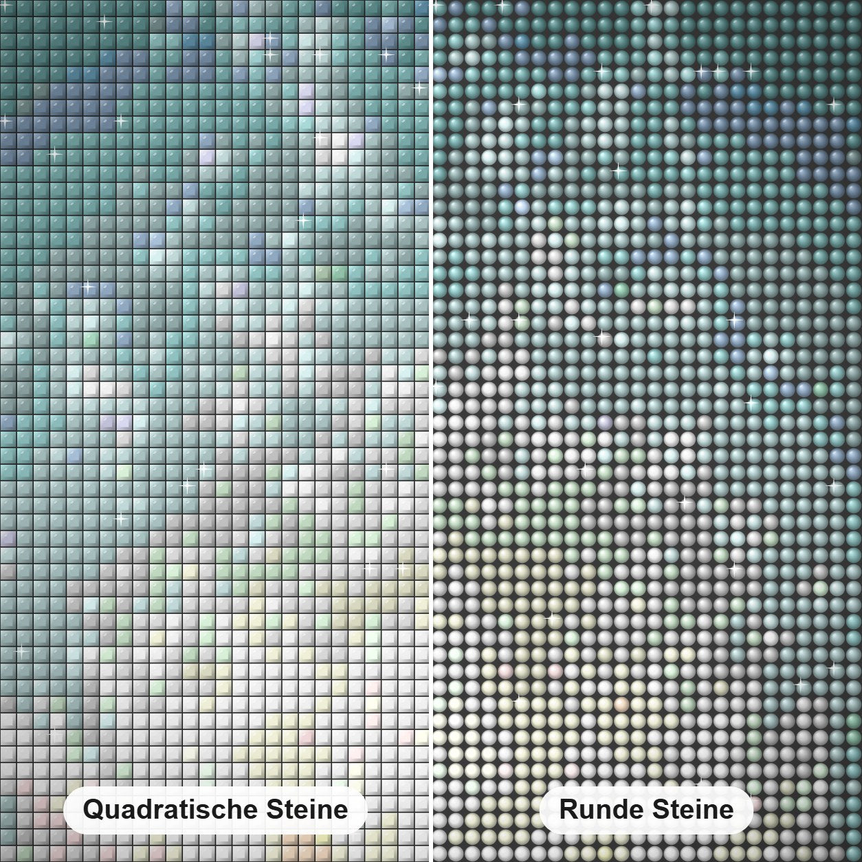 Weiße Lotuskunst Diamond Painting Nahaufnahme mit quadratischen und runden Steinen