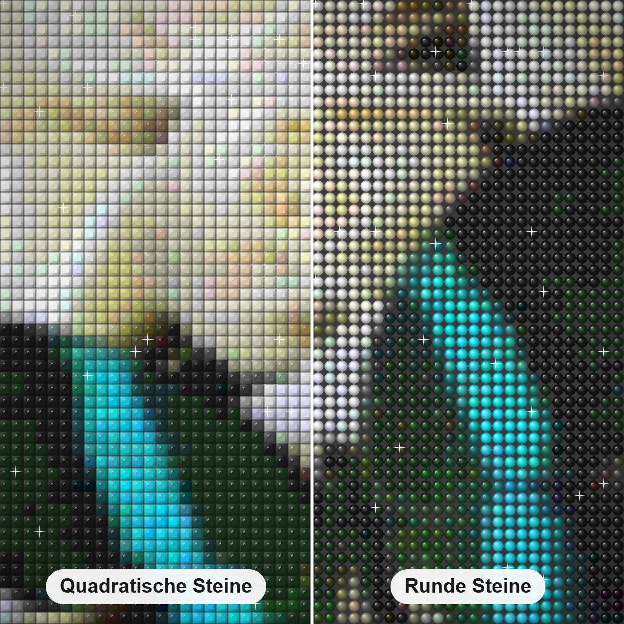 Weiße Rosen & Schmetterling Diamond Painting Nahaufnahme mit quadratischen und runden Steinen