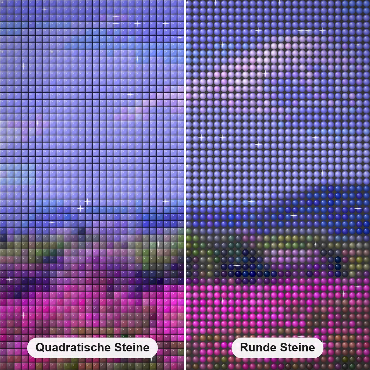 Weißer Berg & bunte Blumen Diamond Painting Nahaufnahme mit quadratischen und runden Steinen