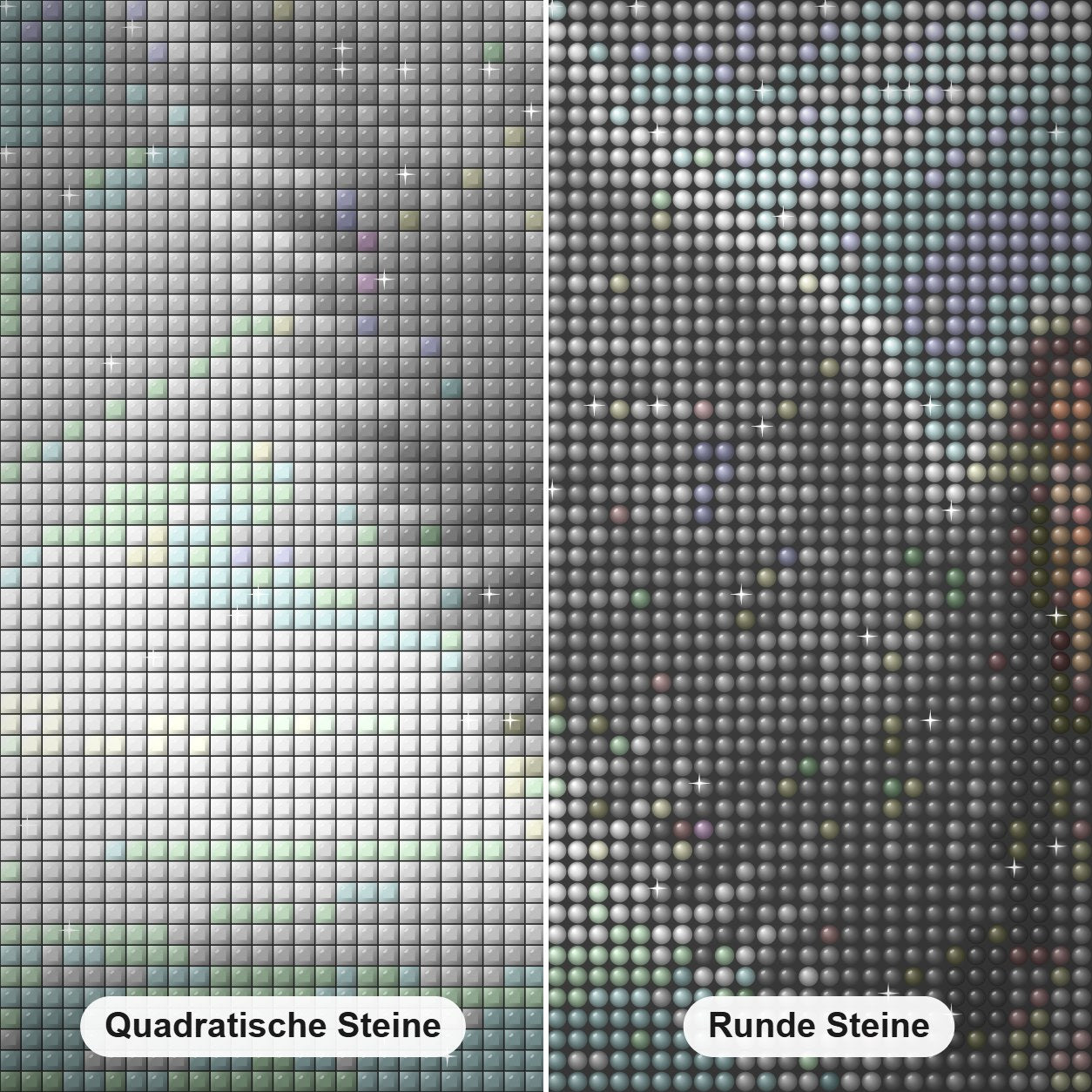 Weißer Engel Mädchen Diamond Painting Nahaufnahme mit quadratischen und runden Steinen