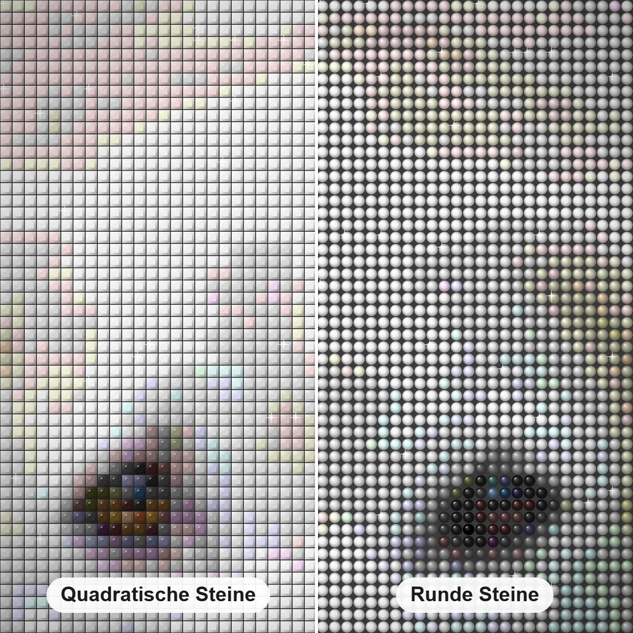 Weißer Golden Retriever Welpe Diamond Painting Nahaufnahme mit quadratischen und runden Steinen