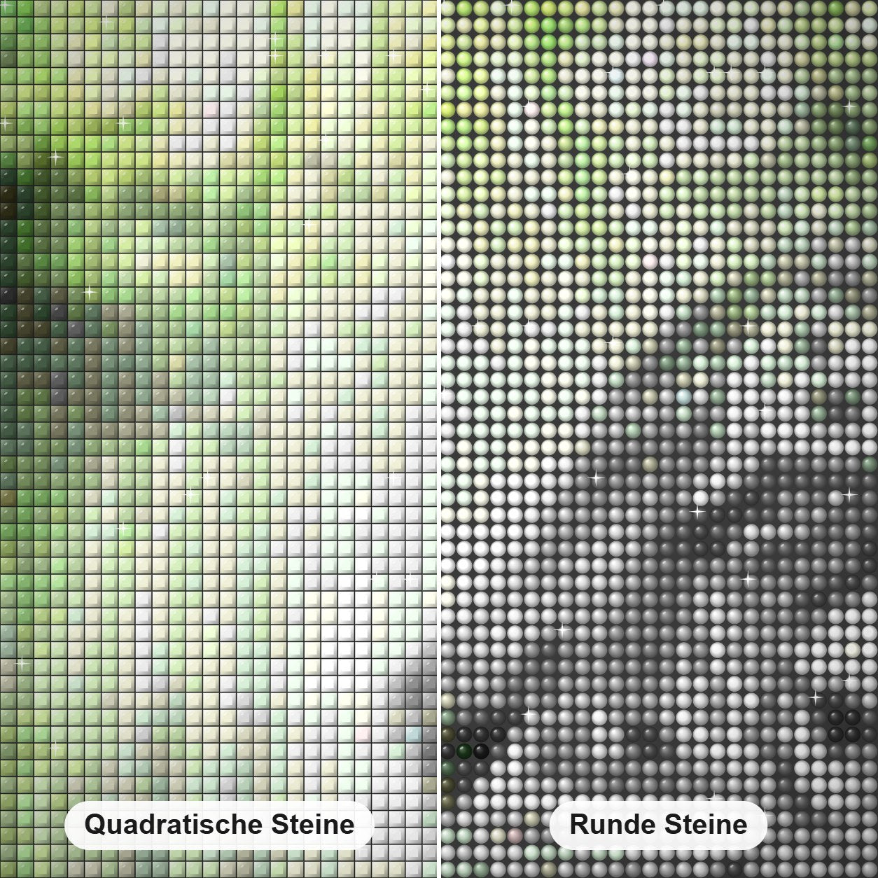 Weißer Tiger & grüner Wald Diamond Painting Nahaufnahme mit quadratischen und runden Steinen