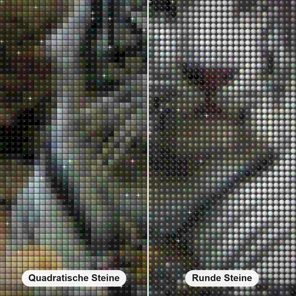 Weißer Tiger mit Jungtier Diamond Painting Nahaufnahme mit quadratischen und runden Steinen