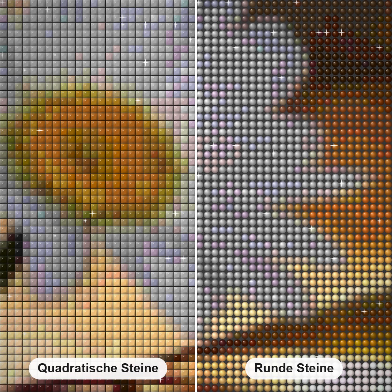 Weißes Gänseblümchen mit Tautropfen Diamond Painting Nahaufnahme mit quadratischen und runden Steinen