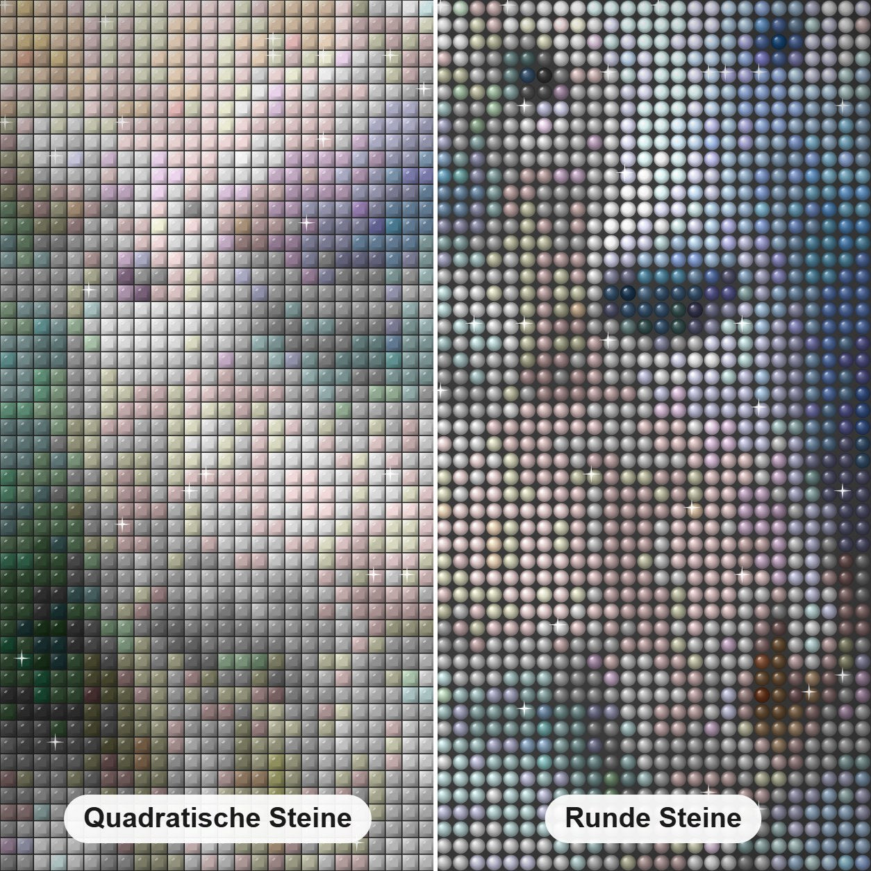 Weißwild Traumfänge Diamond Painting Nahaufnahme mit quadratischen und runden Steinen