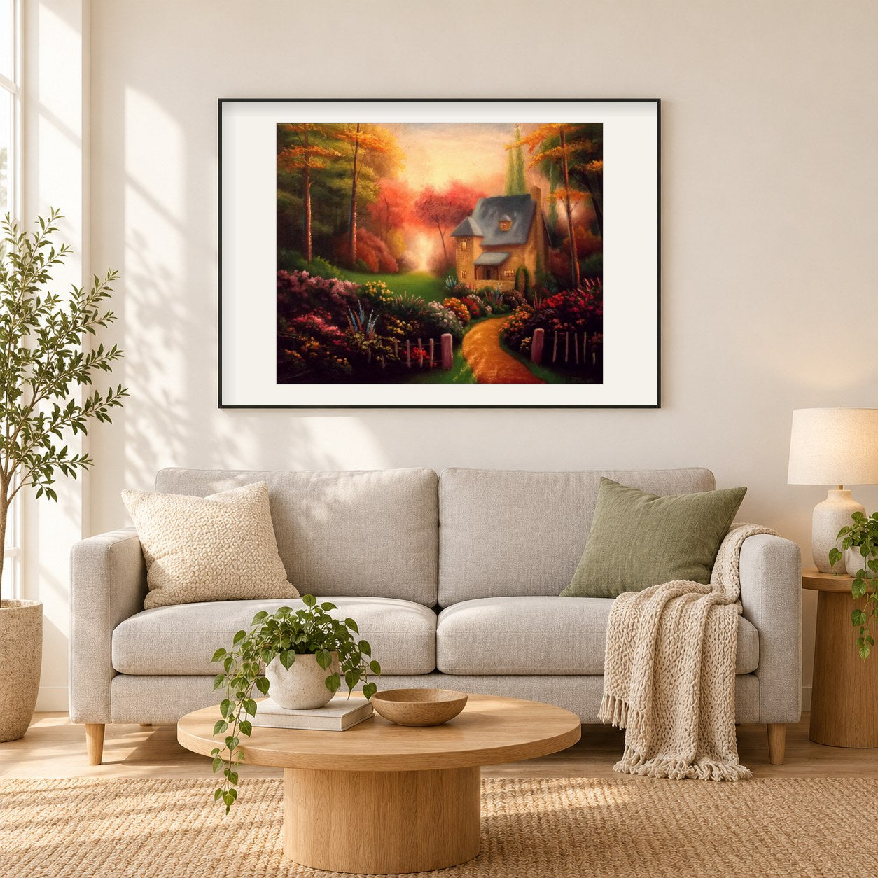 Willkommen zuhause - Kunst des Liam Kelly als gerahmtes Diamond Painting im Wohnzimmer