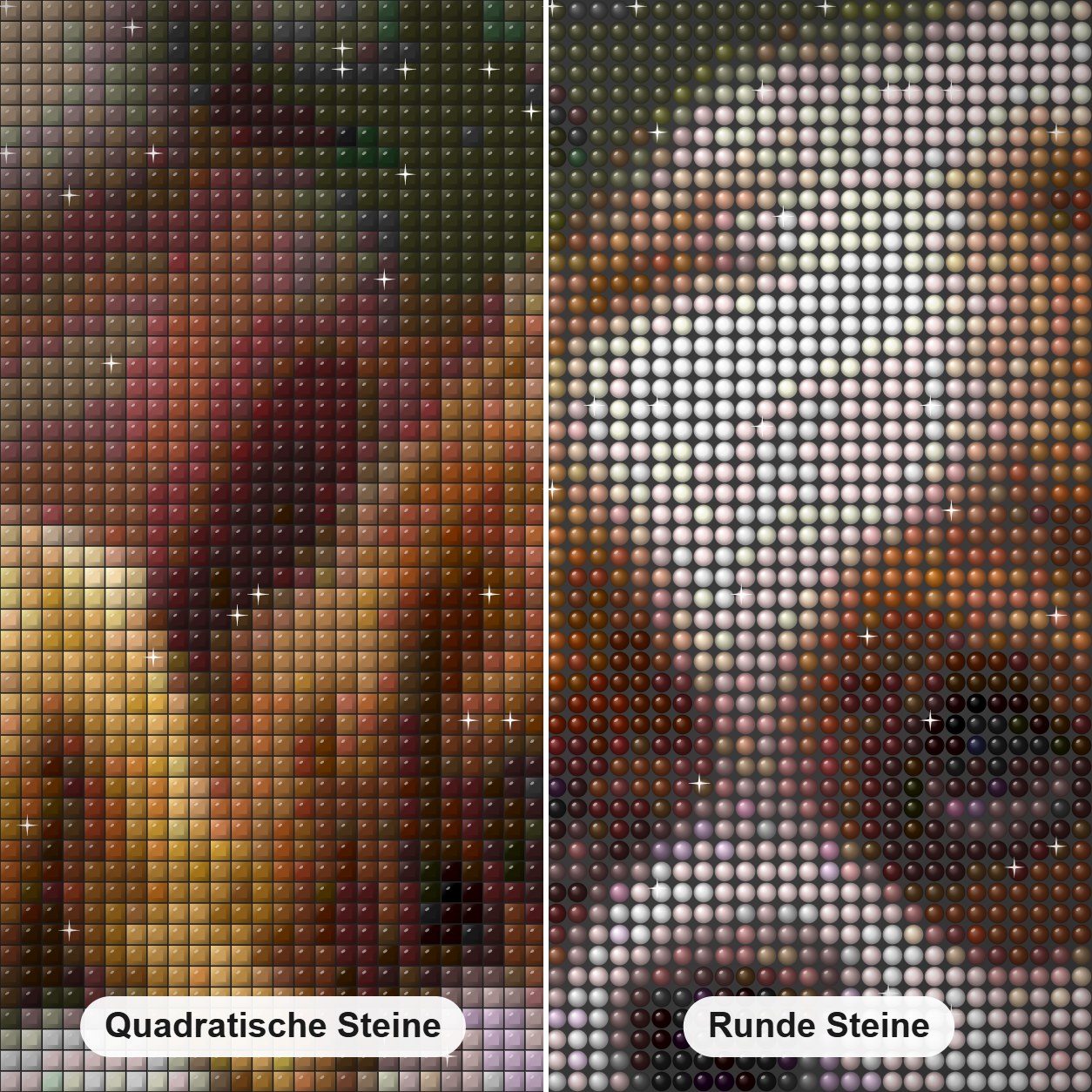 Welpe mit einem  Spielzeug Diamond Painting Nahaufnahme mit quadratischen und runden Steinen