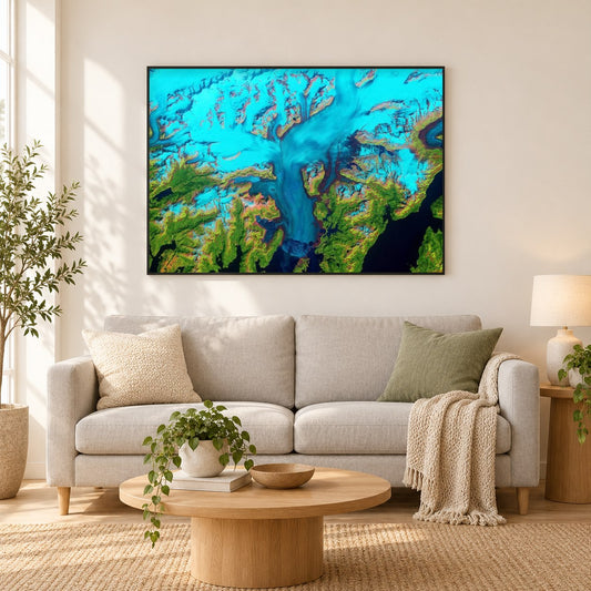 Welt des Wandels: Columbia Glacier, Alaska als gerahmtes Diamond Painting im Wohnzimmer