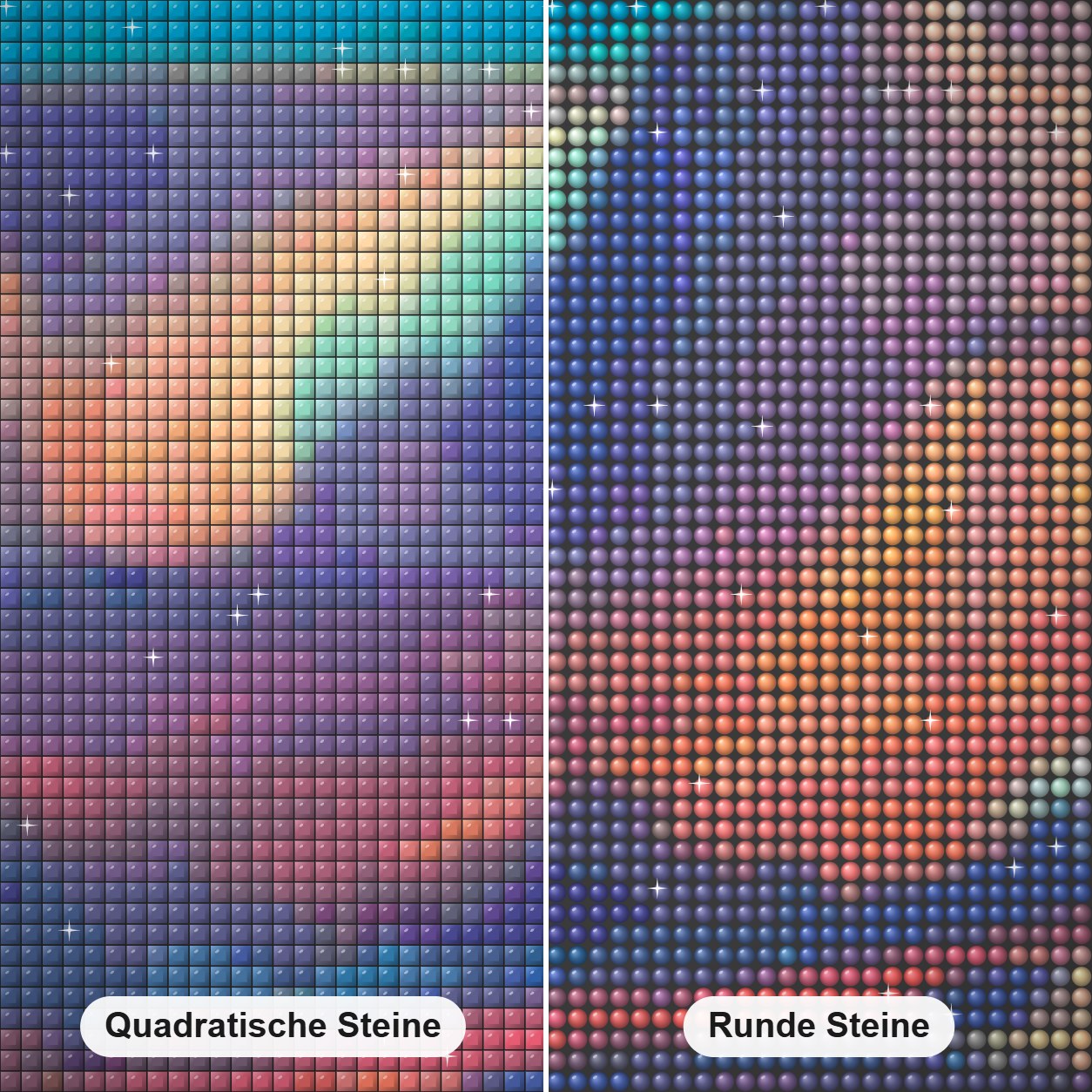 westlicher Aufstieg - Kunst des Jonn Einerssen Diamond Painting Nahaufnahme mit quadratischen und runden Steinen