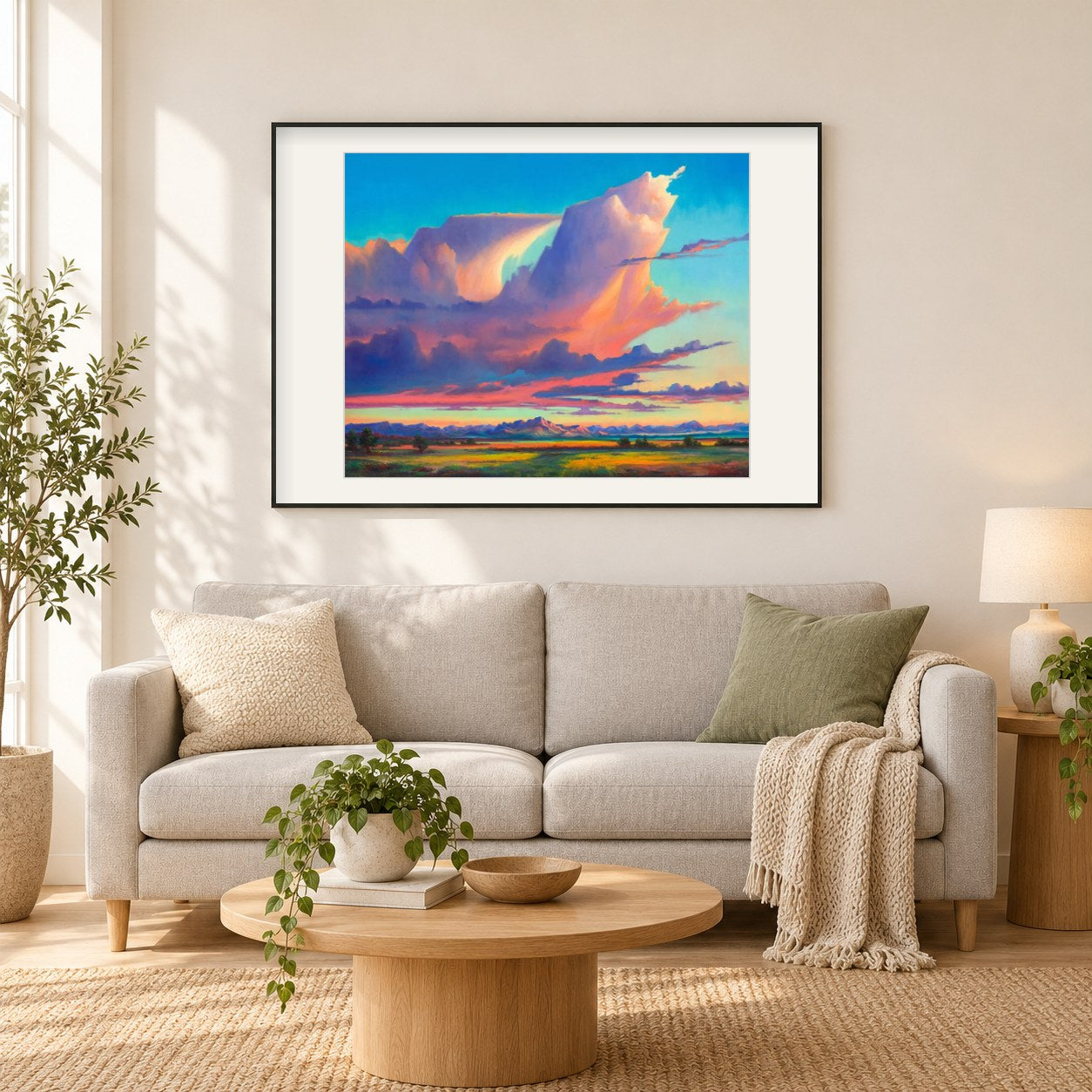 westlicher Aufstieg - Kunst des Jonn Einerssen als gerahmtes Diamond Painting im Wohnzimmer