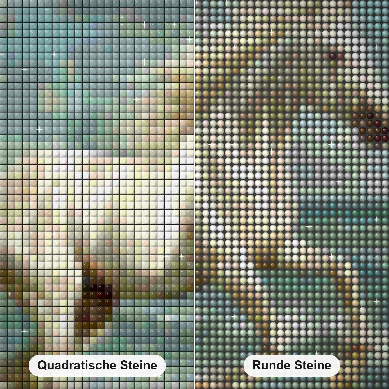 White Horses energetischer Lauf entlang der Küste Diamond Painting Nahaufnahme mit quadratischen und runden Steinen
