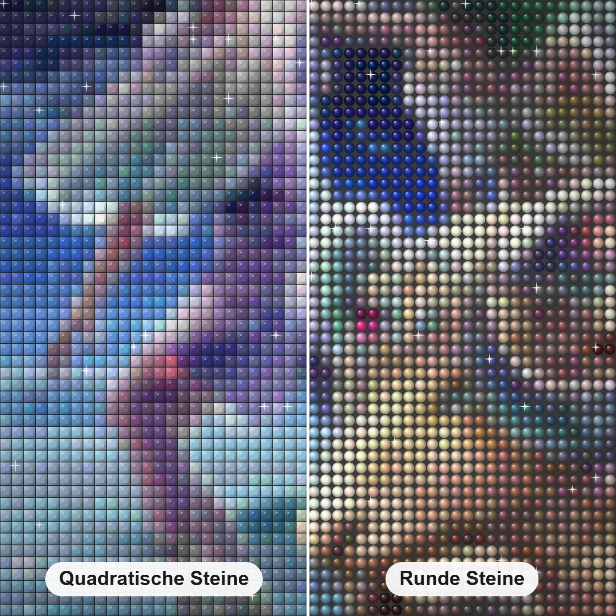 Widder Sternzeichen Diamond Painting Nahaufnahme mit quadratischen und runden Steinen