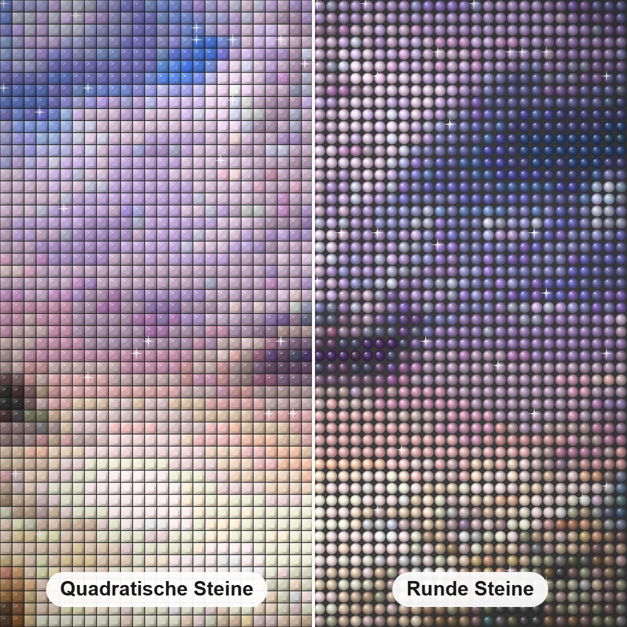 Windjammer Abstrakte Kunst Diamond Painting Nahaufnahme mit quadratischen und runden Steinen