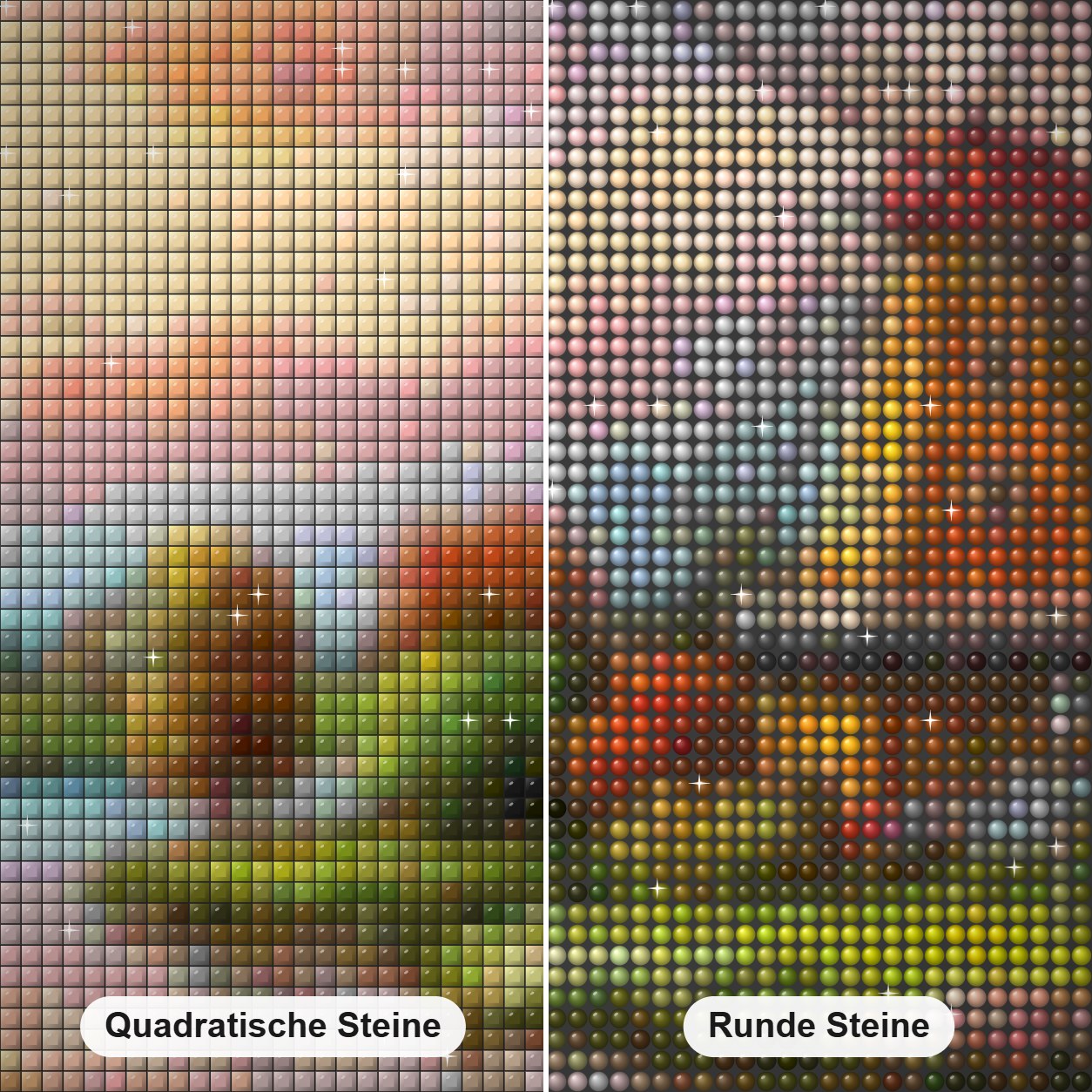Windmühlen landschaft Diamond Painting Nahaufnahme mit quadratischen und runden Steinen
