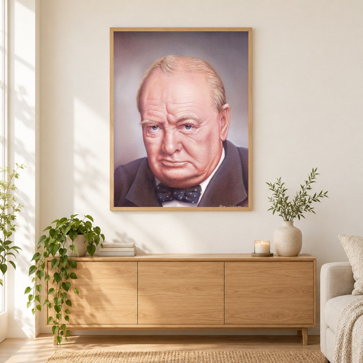 Winston Leonard Spencer Churchill -  Kunst des Eric Wilson als gerahmtes Diamond Painting im Wohnzimmer