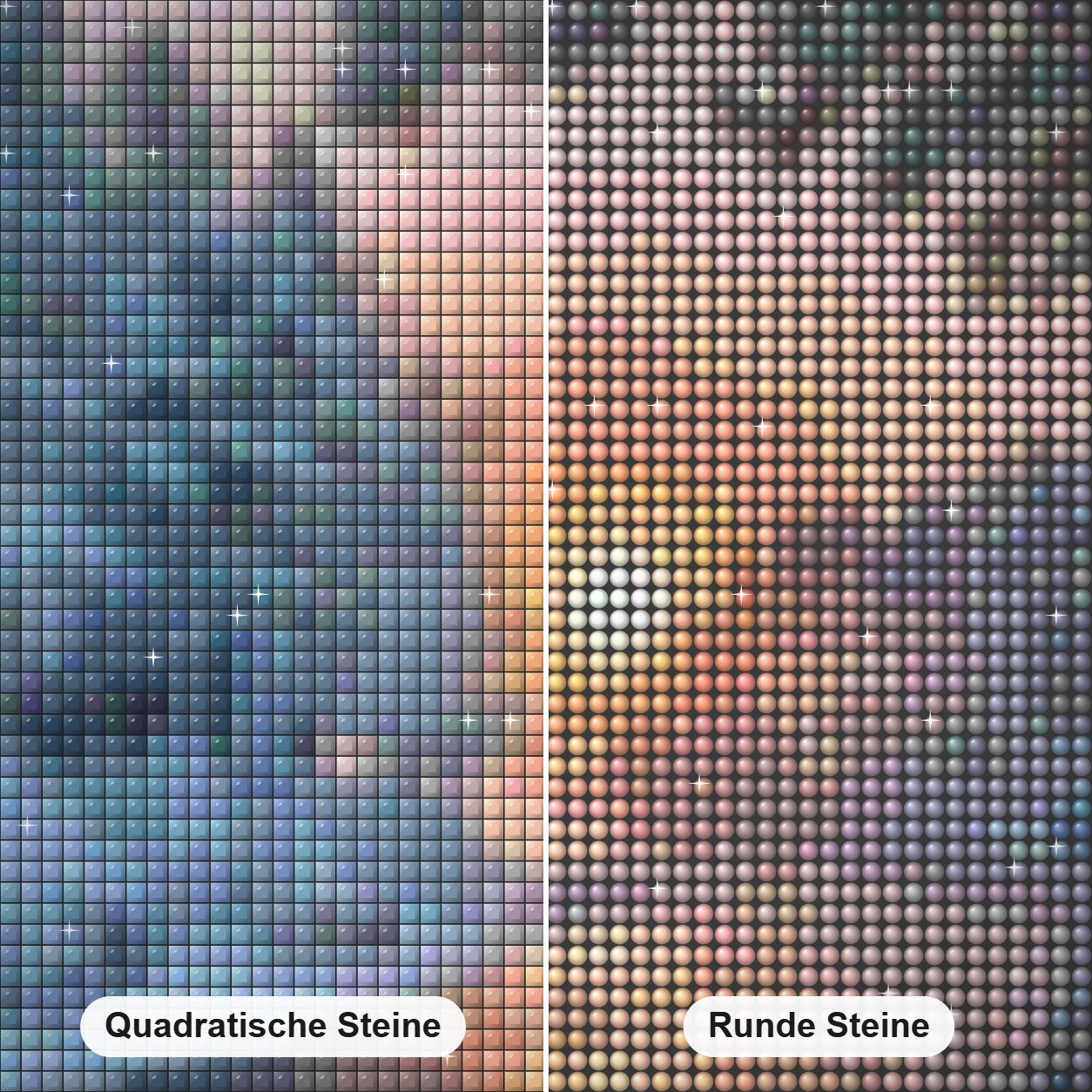 Winter Bäume und Sonnenuntergang Diamond Painting Nahaufnahme mit quadratischen und runden Steinen