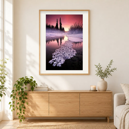 Winter in Alaska als gerahmtes Diamond Painting im Wohnzimmer