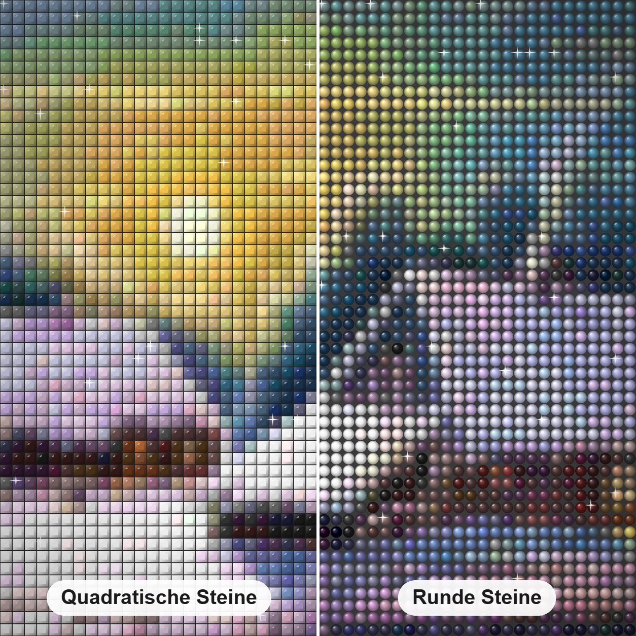 Winter Sonnenuntergang Landschaft Diamond Painting Nahaufnahme mit quadratischen und runden Steinen