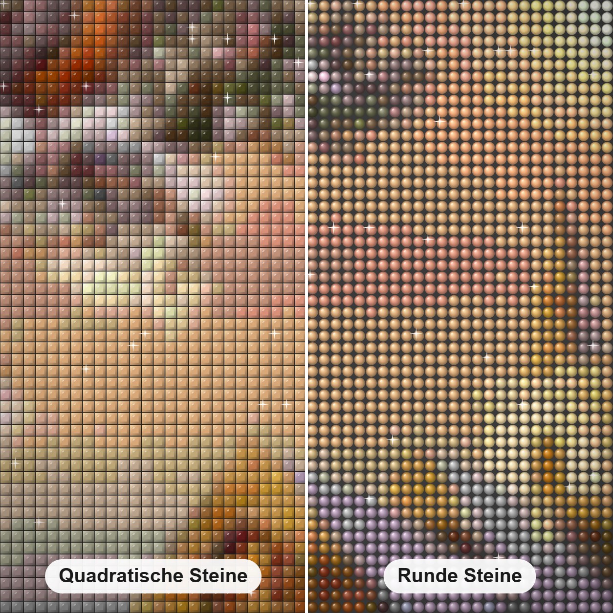 Winterabend & Vögel Diamond Painting Nahaufnahme mit quadratischen und runden Steinen
