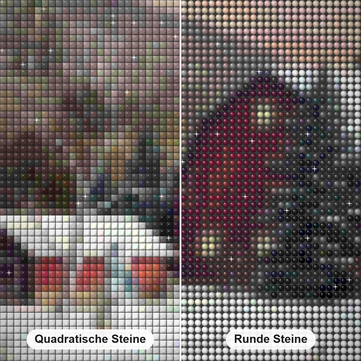 Winteransicht & Weihnachtsmalerei Diamond Painting Nahaufnahme mit quadratischen und runden Steinen