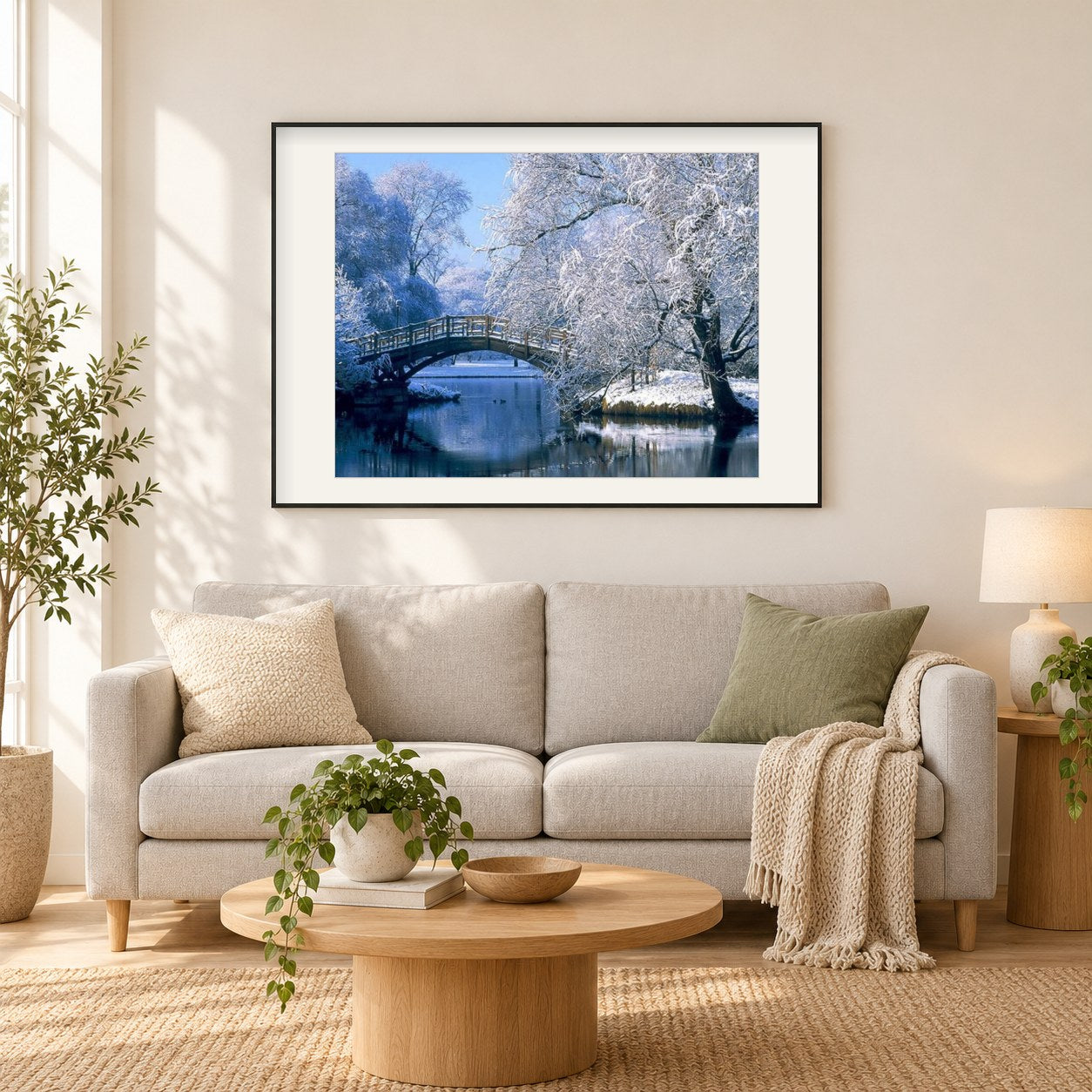 Winterlandschaft als gerahmtes Diamond Painting im Wohnzimmer