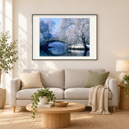 Winterlandschaft als gerahmtes Diamond Painting im Wohnzimmer