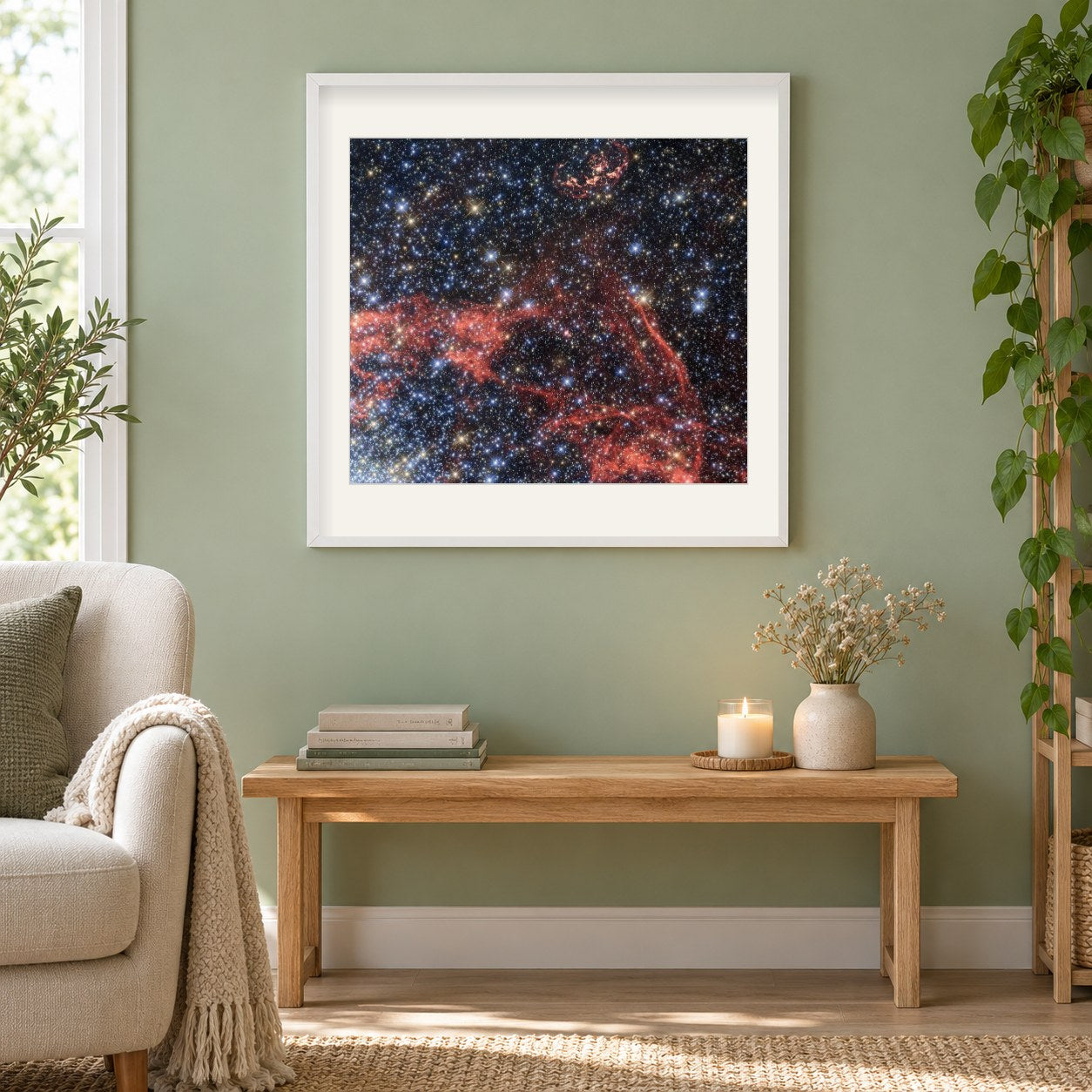 Wispy Überreste der Supernova-Explosion verstecken möglichen "Überlebenden" als gerahmtes Diamond Painting im Wohnzimmer