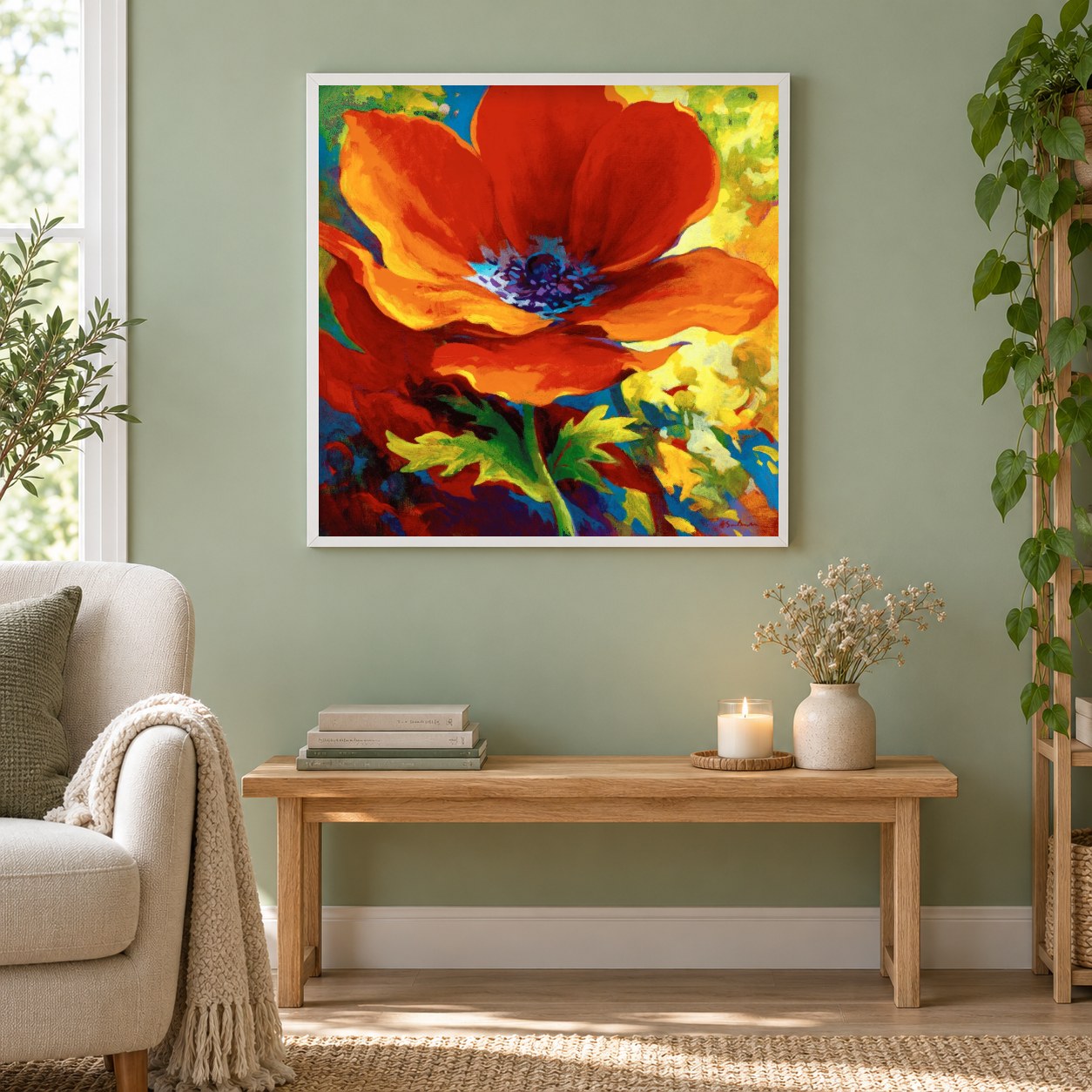 Aus dem Grunde meines Herzens - Kunst des Simon Bull als gerahmtes Diamond Painting im Wohnzimmer