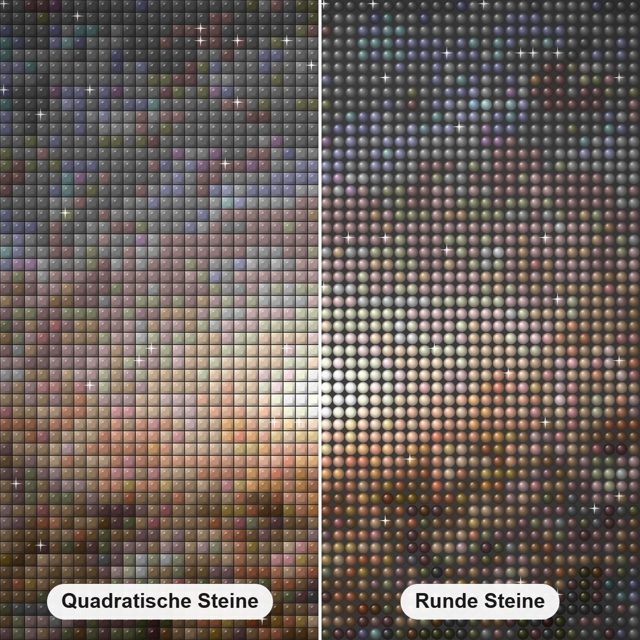 Wollige Galaxie Diamond Painting Nahaufnahme mit quadratischen und runden Steinen