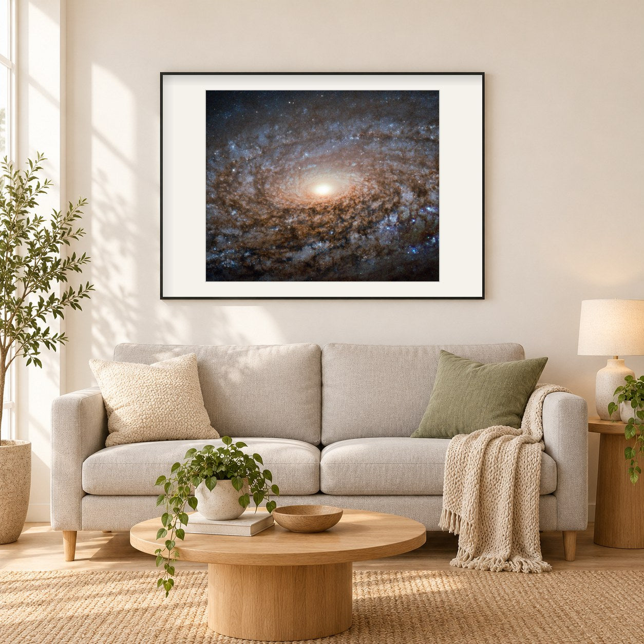 Wollige Galaxie als gerahmtes Diamond Painting im Wohnzimmer