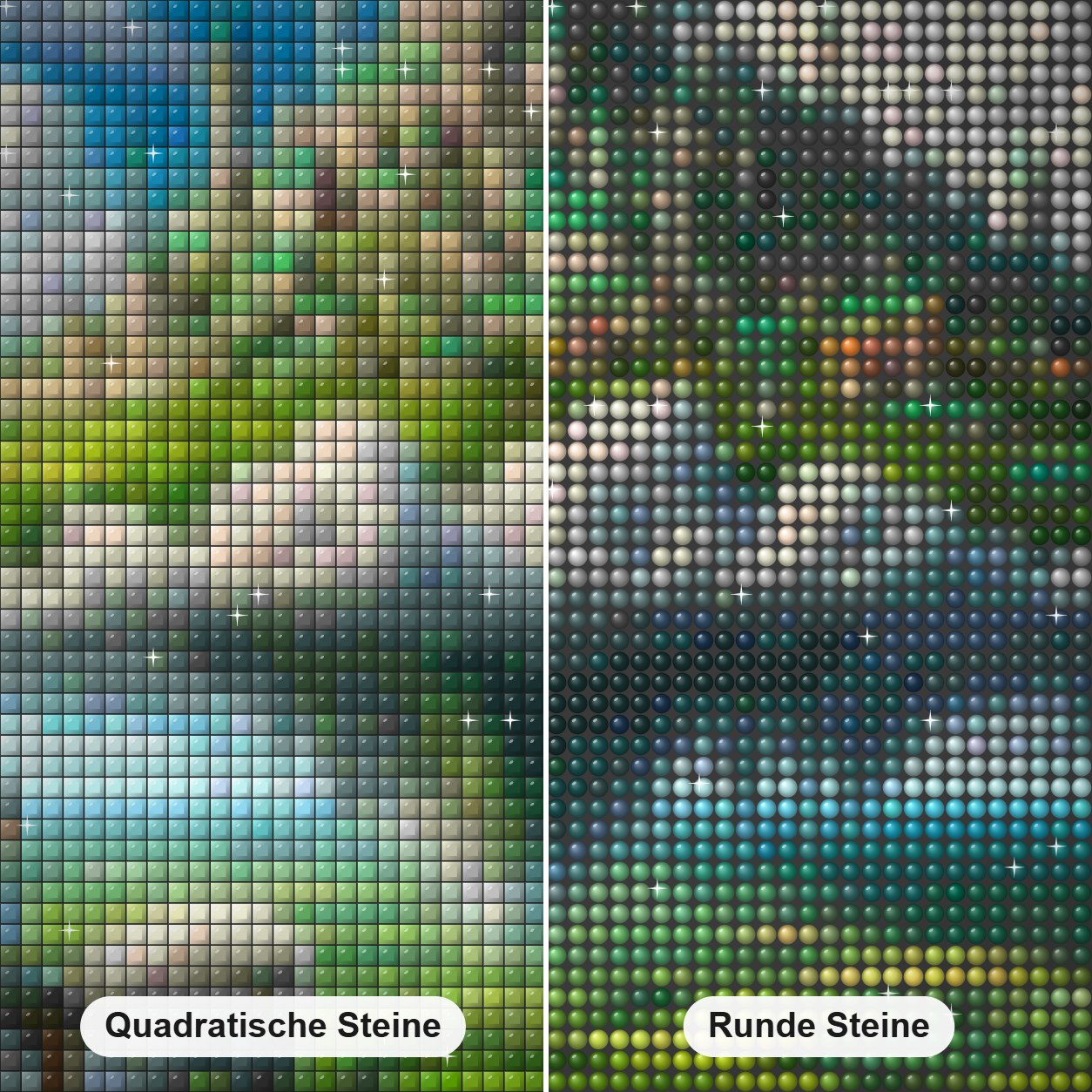 Das Wunder des schwimmenden Schlosses Diamond Painting Nahaufnahme mit quadratischen und runden Steinen
