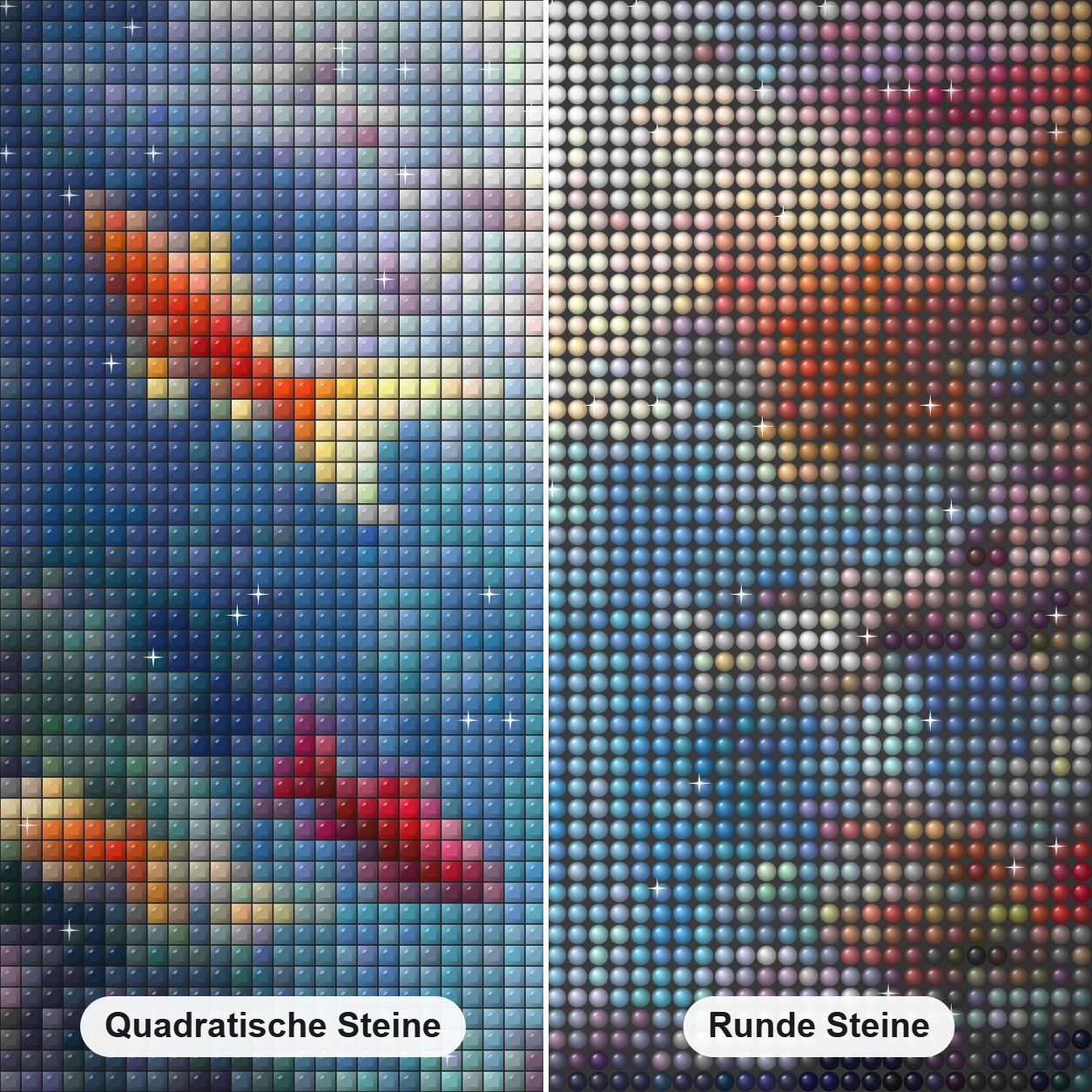 Wunderbare Meeresbewohner Diamond Painting Nahaufnahme mit quadratischen und runden Steinen