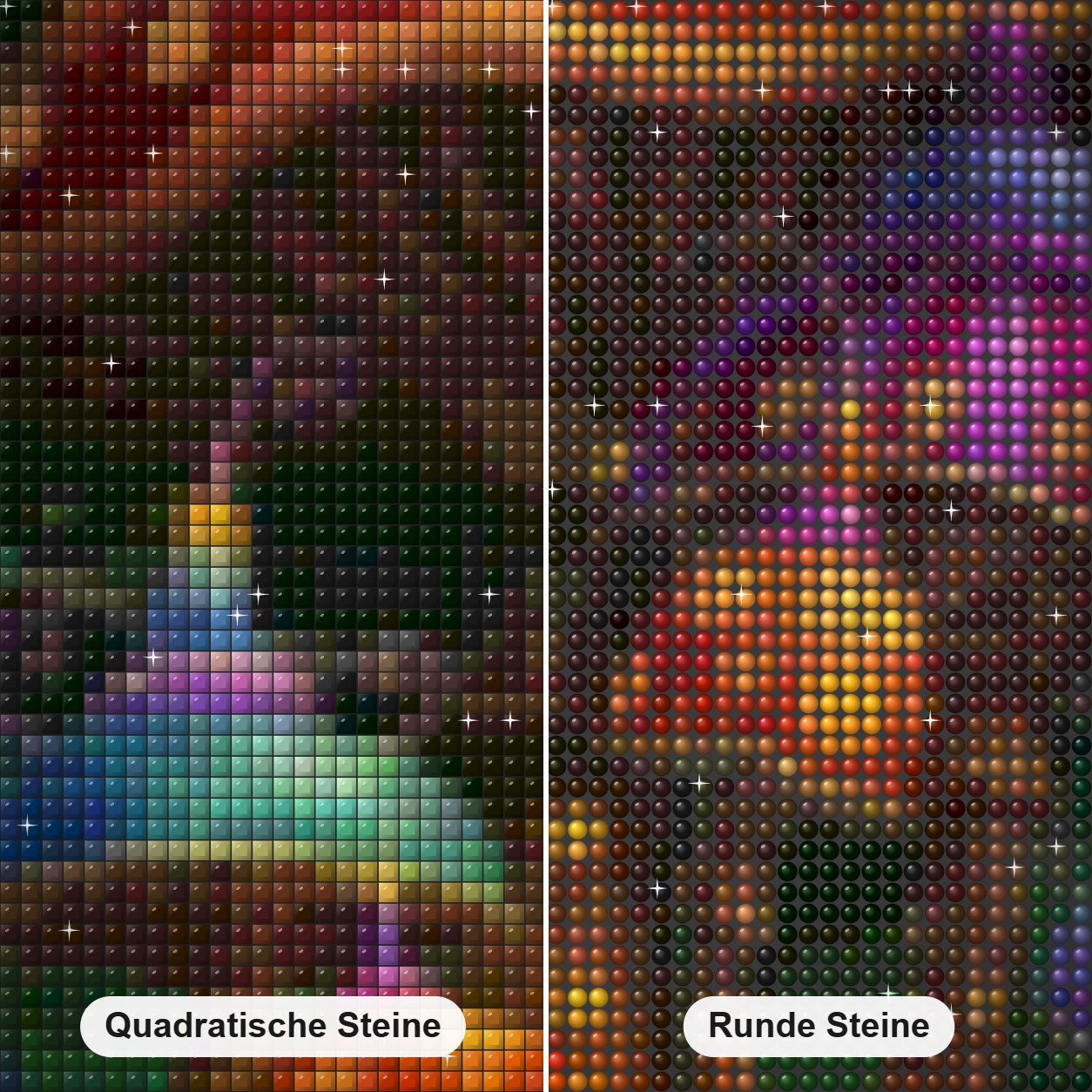 Wonderland Mushrooms Diamond Painting Nahaufnahme mit quadratischen und runden Steinen