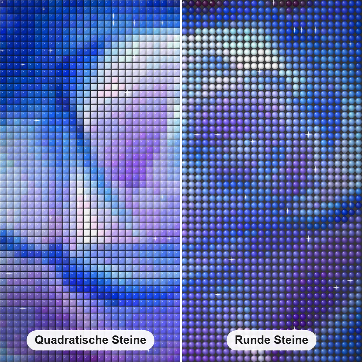 Wunderschöne Rose mit blauen Spitzen Diamond Painting Nahaufnahme mit quadratischen und runden Steinen