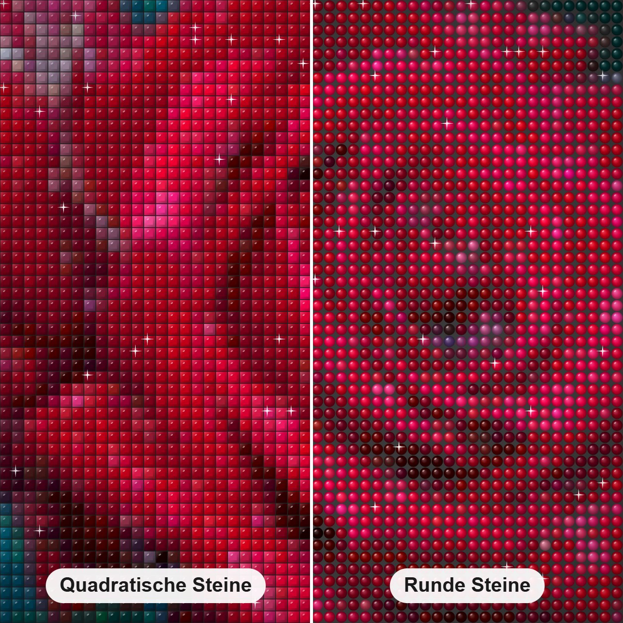 Wunderschöne Rose mit Tautropfen Diamond Painting Nahaufnahme mit quadratischen und runden Steinen