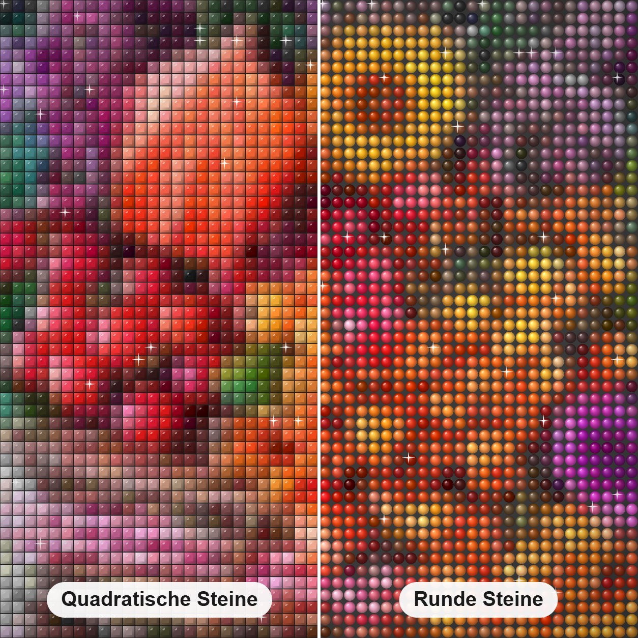 Wunderschöner Erntedankkorb Diamond Painting Nahaufnahme mit quadratischen und runden Steinen