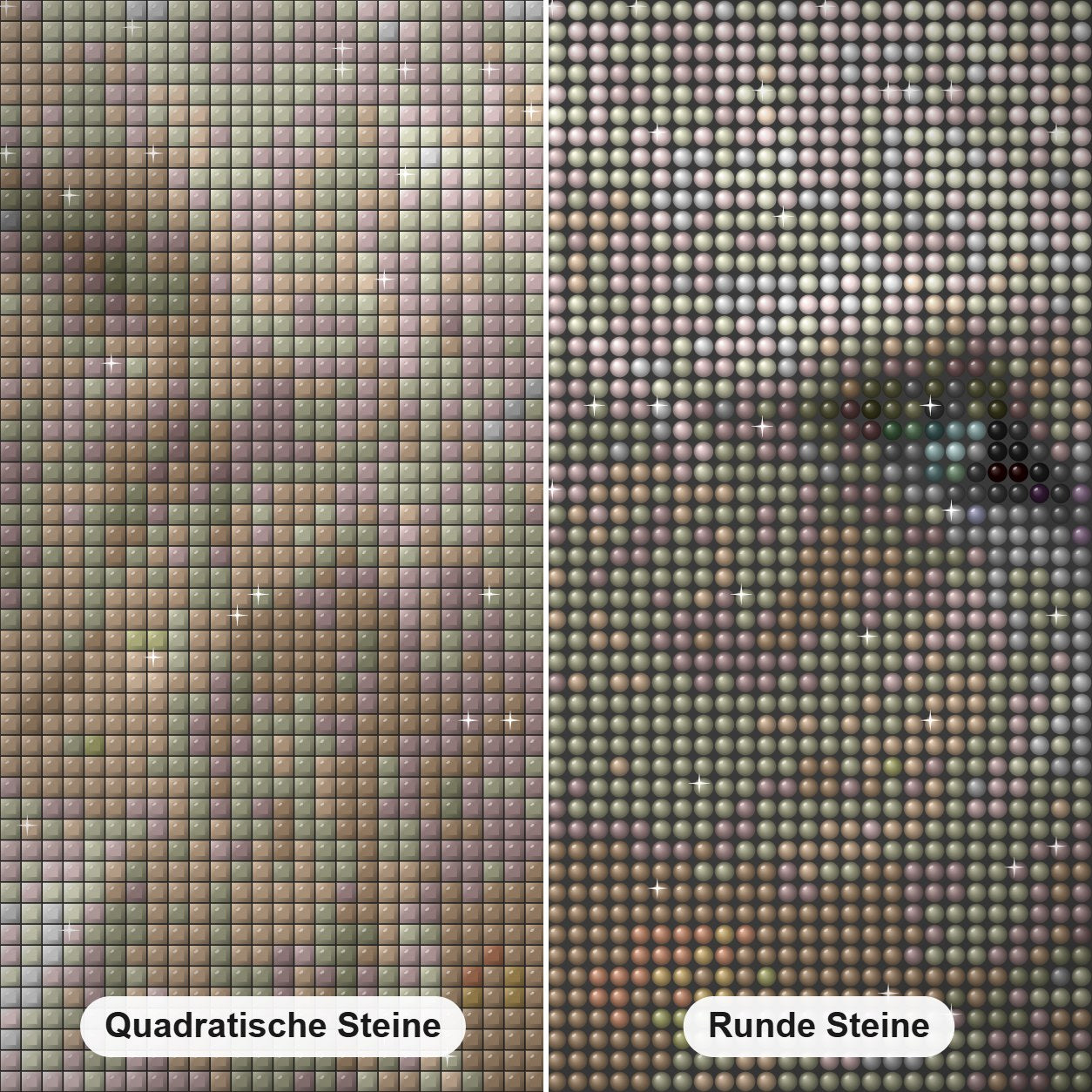 Wunderschöner weißer König der Löwen Diamond Painting Nahaufnahme mit quadratischen und runden Steinen