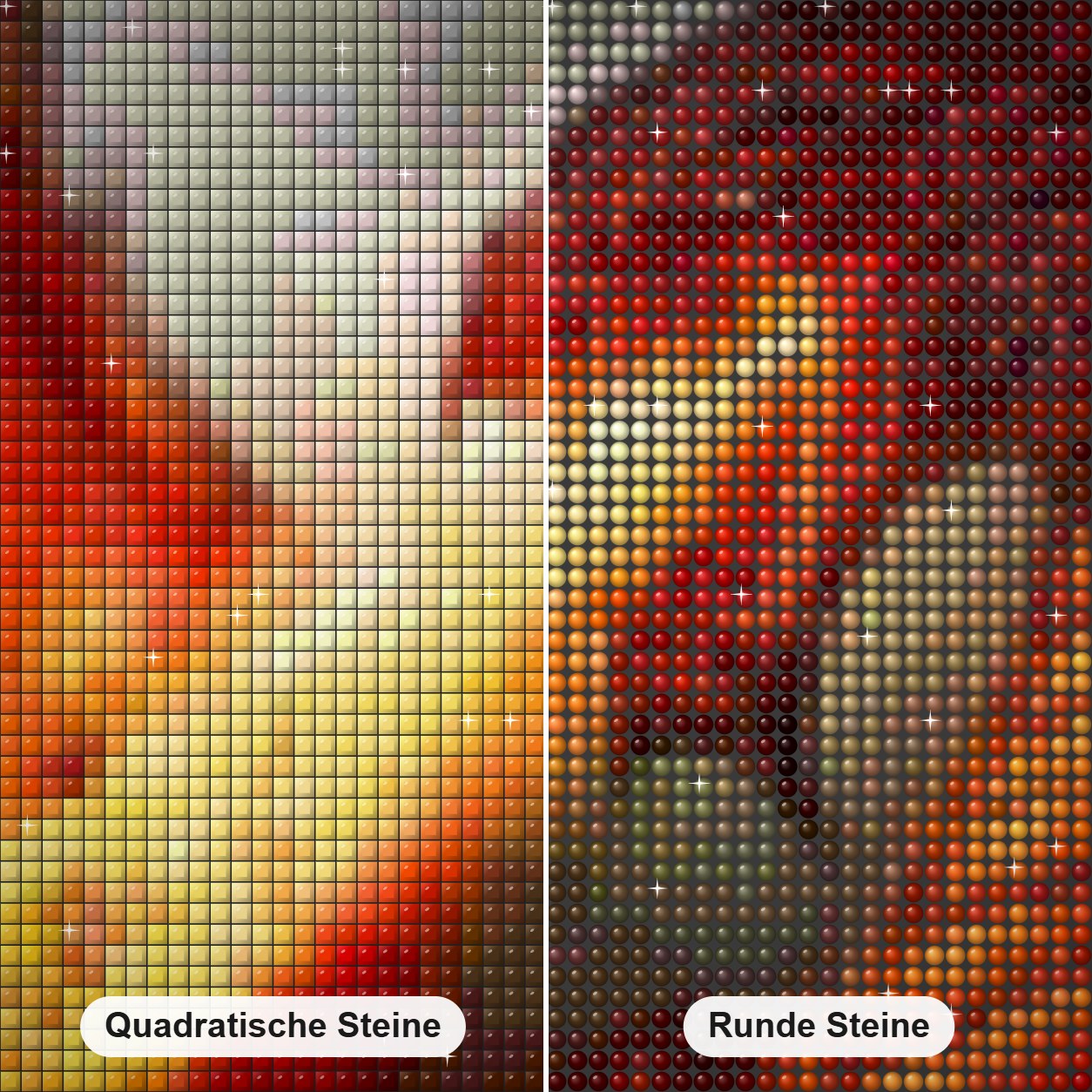Wütender Drache Diamond Painting Nahaufnahme mit quadratischen und runden Steinen