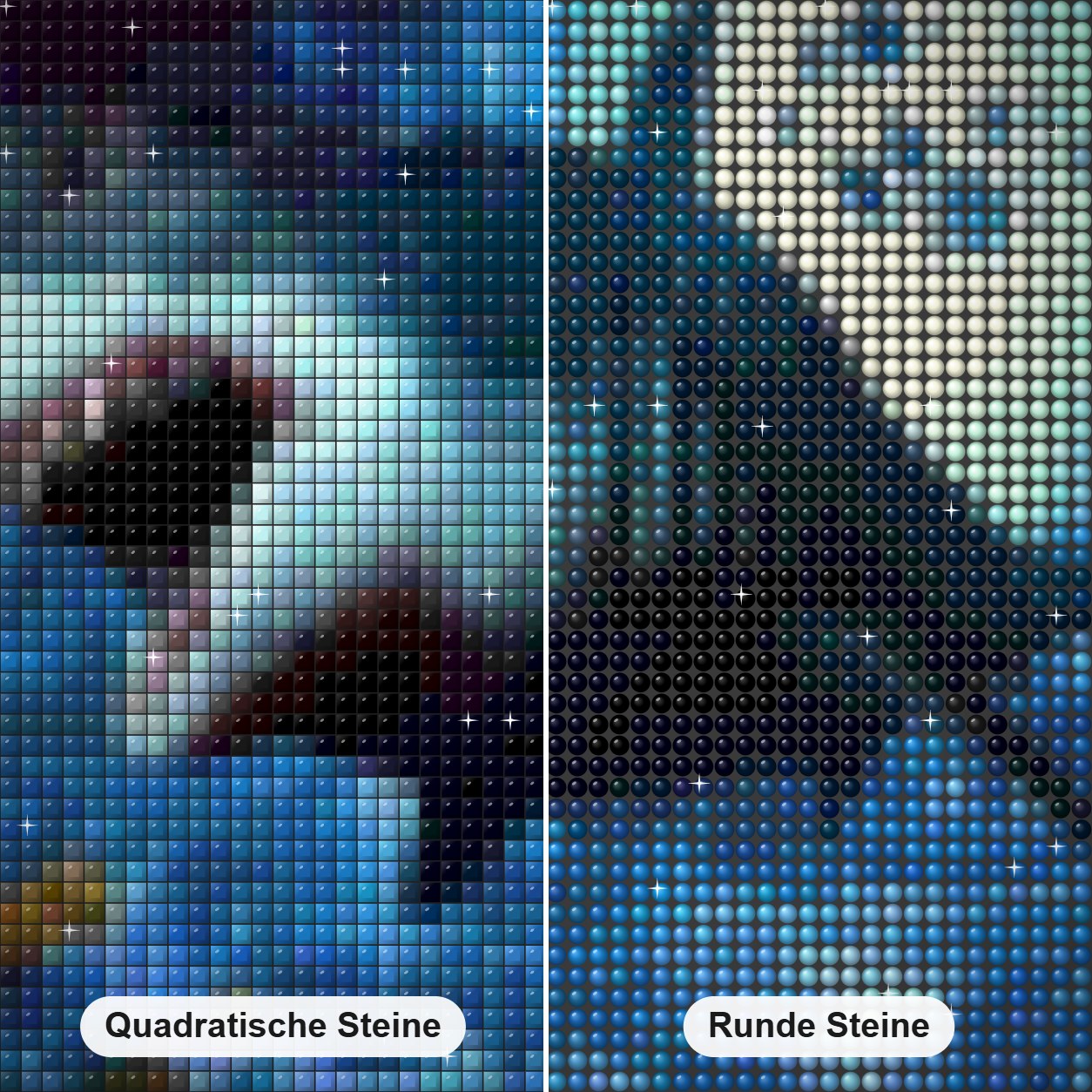 Wütender Hai Diamond Painting Nahaufnahme mit quadratischen und runden Steinen