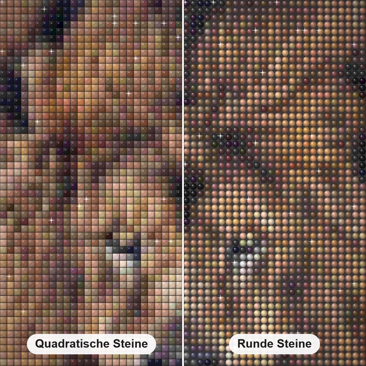 Wütender Löwe Diamond Painting Nahaufnahme mit quadratischen und runden Steinen
