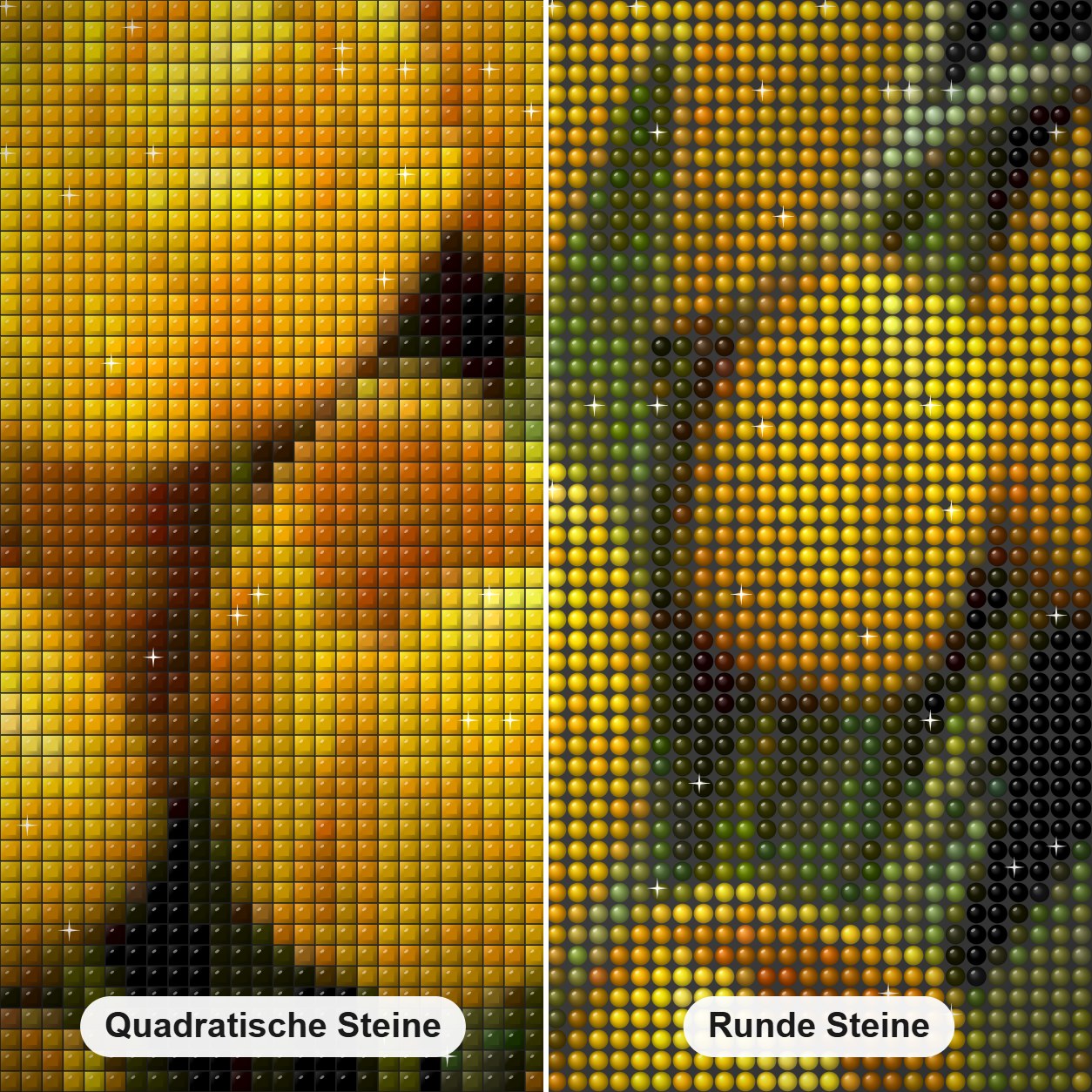 Gelbe Tulpen Frühlingsglück Diamond Painting Nahaufnahme mit quadratischen und runden Steinen