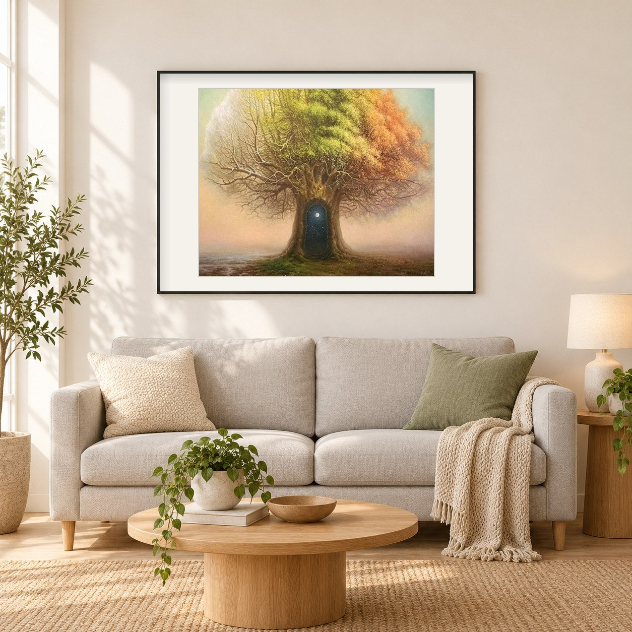 Zaubererbaum als gerahmtes Diamond Painting im Wohnzimmer
