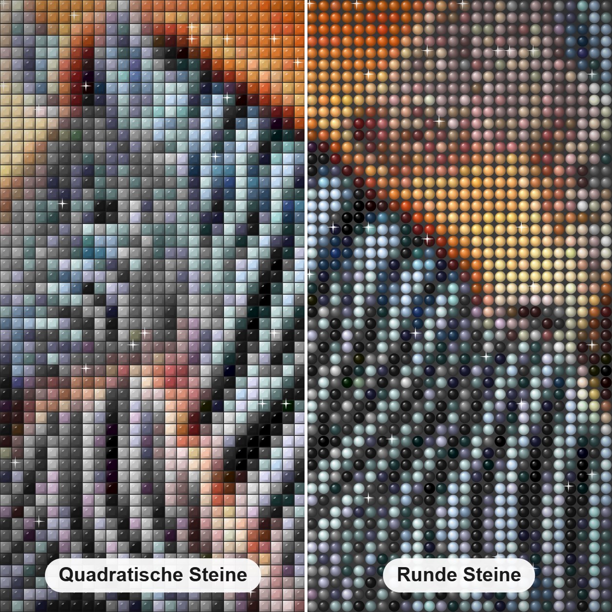 Zebras Diamond Painting Nahaufnahme mit quadratischen und runden Steinen