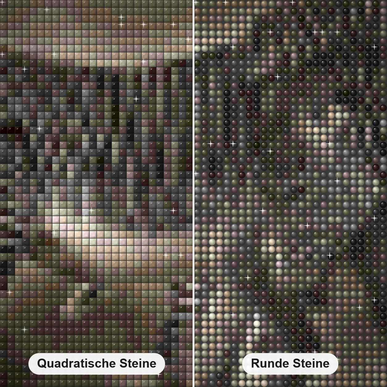 Zebras umarmen sich Diamond Painting Nahaufnahme mit quadratischen und runden Steinen